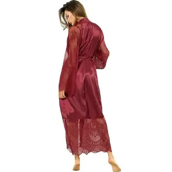 Ženska Erotična Čipke Svile Kimono Kopel Haljo Perilo More Dolgo Obleko Zaviti Obleke