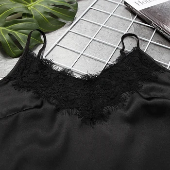 HiLoc Čipke Mozaik Backless 2 Delni Set Ženske Pajama Špageti Trak 2021 Sleepwear Preplete Pomlad More Sexy Black