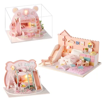 DIY Lutka Hiša Miniaturni Lutke S Pohištvo Lesene Hiše Miniaturas Igrače Za Otroke Novo Leto Božično Darilo