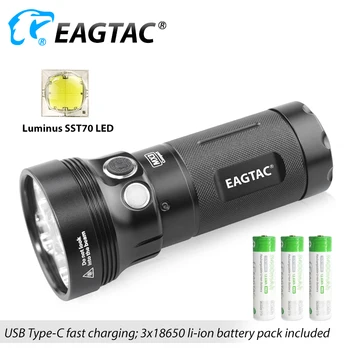 EAGTAC MX3T-C 10000 Lumnov 4*SST70 LED Svetilka USB Tip-C Polnilna Moč Banka 5 Način 531 Metrov Z 3pcs 18650 Baterijo