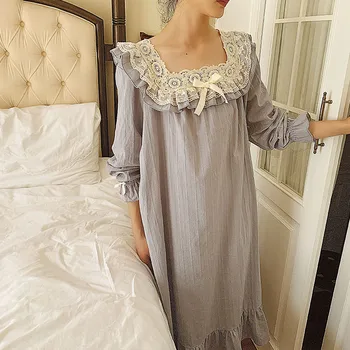 Nightgown Letnik Nightdress Princesa Ženske Nightgown Modra Dolg Rokav Sleepwear Obleko Za Ženske Spalne Srajce
