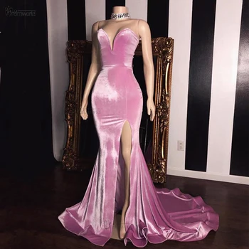 Seksi Hot Pink Morska Deklica Formalnih Obleke, Večerne Obleke Dolgo Ljubica Visoko Režejo Preprost Prom Oblačenja Žamet Haljo De Femme Soiree