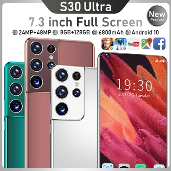 S30 Ultra 8GB+128GB 10 Jedro Celoten Zaslon Pametnega Telefona 2021 Novo 7.3 Palčni 24+48MP 6800mAh Obraza, Prstnih ID Andriod Mobilni Telefon