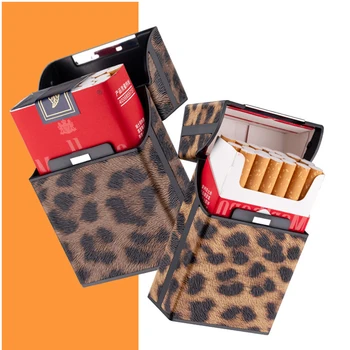 Leopard Cigaret Primeru za Ženske Moški Usnje Polje Imetnik Kajenje Pribor Gumb Design 4 Barve