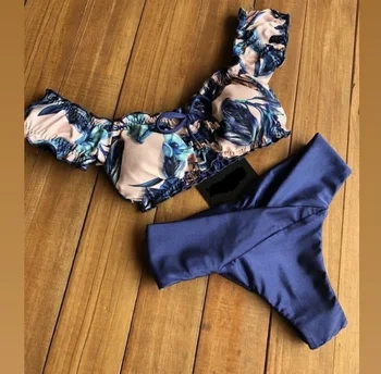 Novo Push Up 2020 Bikini Komplet Ženske Ruffle Biquini Kopalke Nizko Pasu Seksi Brazilske Belušno Kopalke Bather Plaži Maillot De Bain