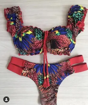 Novo Push Up 2021 Bikini Komplet Ženske Ruffle Biquini Kopalke Nizko Pasu Seksi Brazilske Belušno Kopalke Bather Plaži Maillot De Bain