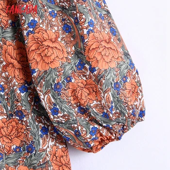 Tangada 2021 Moda za Ženske Tiskanja Cvetovi Shirt Obleko tričetrt Rokav Urad Ženske Midi Obleko CE238