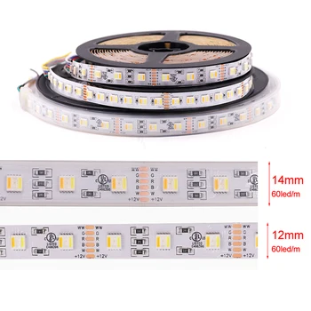 12 MM PCB RGB SCT LED Trak 5050 DC12V/ 24V Prilagodljive Luči RGB+Bela+Topla Bela 5 Barvo V 1 LED Čip 60 LED/m 5m/veliko Nepremočljiva