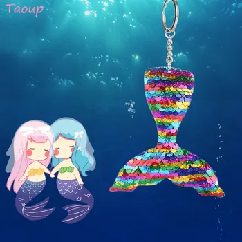 Taoup 1pc Sequins deklica Rep Keychain Happy Birthday Stranka Dekor za Dekleta, Otroci morska deklica Temo Okraski, Dodatki DIY
