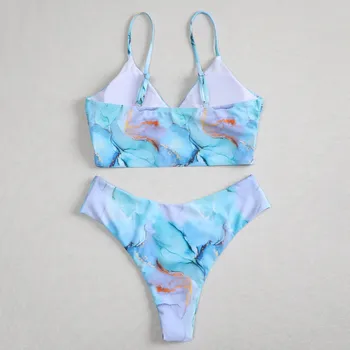 Visoko pasu vrvico natisnjeni bikini split Kopalke Kopalne hot spring ženske kopalke poletje kopalke SAGACE bikini komplet