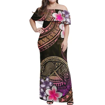 Visoka Kakovost Samoan Hibiscus HD Vzorec Črno-belo Obleko Polinezijski Etnične Slog Natisnjeni Tesen Eni Rami Obleko Ne Minimalni