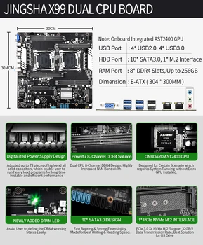 X99 Dual CPU Rudarstvo Motherboard LGA 2011-3 E5 V3/V4 DDR4 Vtičnico Podporo Rudarstvo Chia Kovancev USB3.0 10* SATA3.0 NVME M. 2 8* DDR4