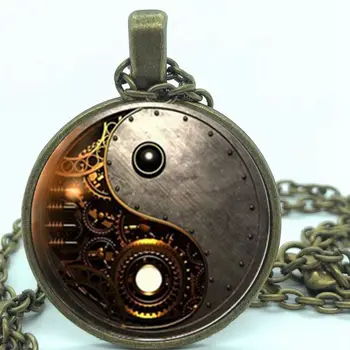 Čar steampunk yin in yang foto tai chi ogrlica chrysoprase stekla, ogrlico, obesek, najboljše darilo za moške in ženske