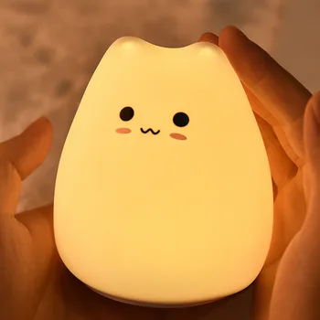 Led Mini Pisane Silikonski Pat Svetlobe Mala Luštna Mačka Noč Svetlobe Hranjenje Izraz Svetlobe Kitty Soba Dekoracijo Luči