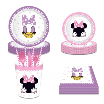 Disney Mickey Minnie dekle otroka, krst, rojstni dan, praznik namizna 8 osebnih papir plošče svileni papir skodelice stranka dekor