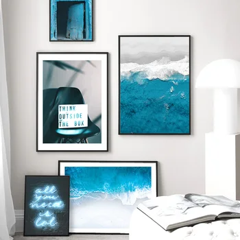 Modra Electric Light Obali Polje Svetlobe Vrata Wall Art Platno Barvanje Slike Nordijska Plakatov in Fotografij Dnevna Soba Dekoracijo