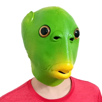 Eraspooky 2021 VROČE Smešno Zelena Ribe Vodja Maske Cosplay Halloween Kostum Za Odrasle Purim Xmas Party Rekviziti Živali iz Lateksa Pokrivala