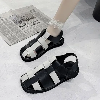 Ženske, Pravi Usnjeni Sandali Poletje Sponke Traku čevlji Votlih Iz Plaži Kul Dame Obutev plus Velikost 2021 Nov modni Sandali
