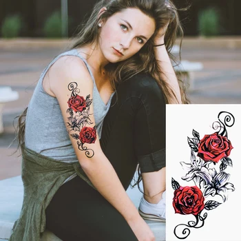 Nepremočljiva Začasni Tattoo Nalepke Cvet Cyan Češnja Zmaj Flash Tetovaže Lobanje Ura Body Art Roko Ponaredek Seksi Tattoo Ženske Moški
