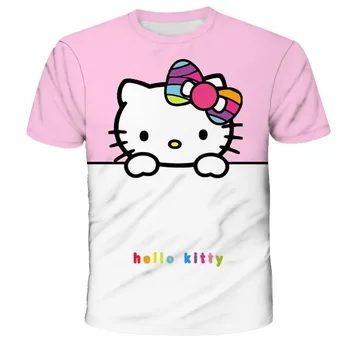 2021 Dekle Poletnih Oblačil Kitty Cat Natisnjeni Otroško Oblačila T-Shirt Smešno Dihanje Dekleta Vrhovi Srčkan Risanka Kratkimi Rokavi Otroci