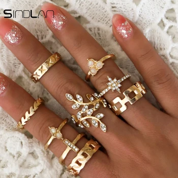 Sindlan 9Pcs Letnik Zlato Crystal Ring Set za Ženske Čare Boho Listov Star Geometrijske Opal Ženski Modni Nakit Brezplačna Dostava