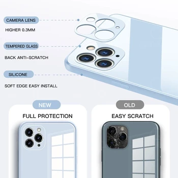 Kvadratni Tekoče Kaljeno Steklo Ohišje Za iPhone 11 12 Mini Max Pro XS XR X 7 8 Plus SE2020 Original Silikon Sladkarije Pokrov zaščitni