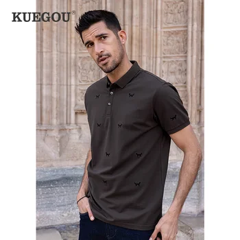 KUEGOU Oblačila za Moške Majice Polo Poletje Moda Vezenje Kratkimi Polos River Visoke Kakovosti Slim Top Plus Velikost ZT-90054