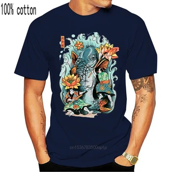 Da Umetnost Ne Vojne T Shirt Samurai Tshirt Koi Bitka T-shirt Lotus Ribnik Vrhovi Moških Oblačil Japonskem Slogu Poletje Bombaž Tees