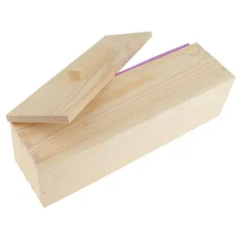 DIY Ročno izdelana Mila Silikonsko Plesni - Pravokotni Milo Plesni z Leseno Škatlo in Lesenim Pokrovom - vijoličen + lesa, 900 ml