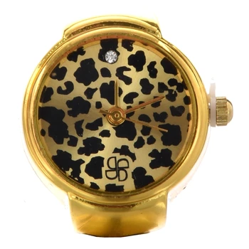 Zlato Ton Okrogle Kovinske Leopard Žep Prst Prstan Watch 0.87
