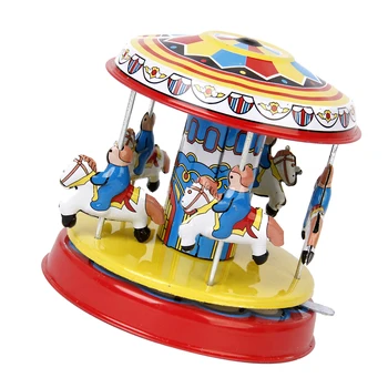Vintage PREDENJE Konj Vrtiljaka Sejemske Veselo vrtijo okoli Klasičnih Veter Igrače Tin Toy Otroci Otrok Darilo