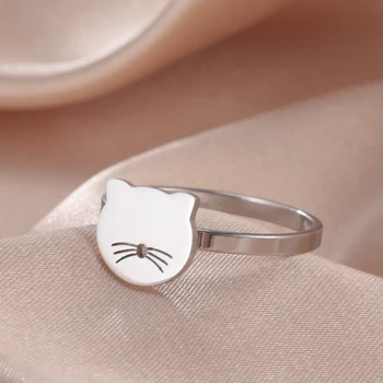 Unift Preprost Kitty Cat Obroč Srčkan Živali Prst Prstan Iz Nerjavečega Jekla Ženske Dodatki Modni Nakit Prijateljstva Darila 2021