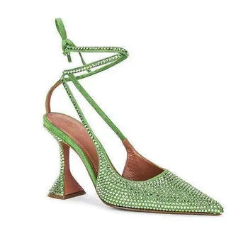 2021 Nove ženske sandale AminaMuaddi velike rdeče nosorogovo poročni čevlji z visoko peto, moda strappy lok-vozel sandali 34-42