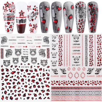 Romantično valentinovo Nohti Ljubezen Rose Leopard Cvet Laserski 3D Nohte, Nalepke, Nalepke za Nohte Načrta za Lepljive Obloge