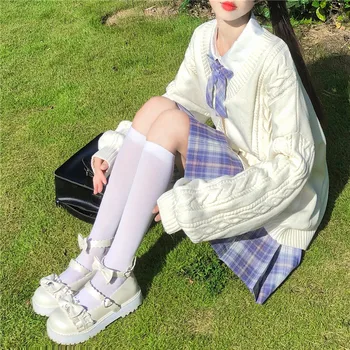 Japonski Sladka Dekleta JK Jopico Ohlapno Pleteno Twist Pulover Plašč Študent Šolsko Uniformo Ženske Modni Dvojno Zadrgo Pleteninah