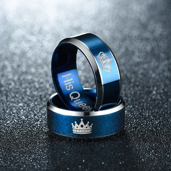 SHOUMAN Modra barva Kralj Kraljica Krono iz Nerjavečega Jekla Par Obročev Za Ljubitelje Obljubo Moški Ženske Valentinovo Darila