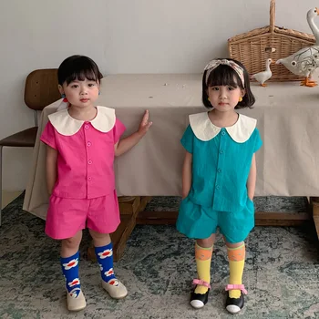 Baby Toddler Poletje Nova Oblačila, ki Fant Dekle Moda Mozaik Tanke Kratek Rokav Vrhovi + Otrok Dekleta Trdna Dihanje Hlače 2pcs