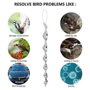 12pcs Ptica Repeller, Vrtljivo Palico Reflektivni Veter Spirala Odvračanje Nadzor Naprave Kmetijskih Prestrašiti Ptic, Vrtni Okraski Dekor