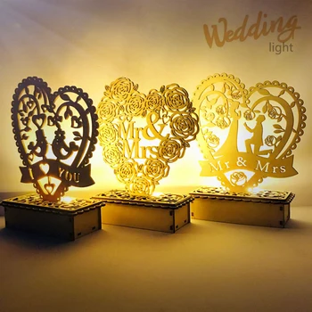 Poroka Ornament Led Luči Lesena Poroka Okraski, Mr&mrs Poroka Tabela Dekoracijo Za Uslugo Dobave Doma Dekoracijo