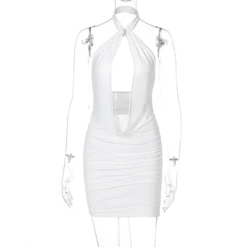 Vroče Prodajo Dame Moda Klub Oblačila Backless Mini Obleke Povodcem brez naramnic Naguban Roza Puloverju&White 2021 Seksi Ulične Y2K