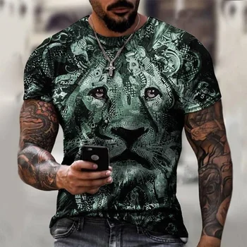 3D natisnjeni T-shirt za moške smešno živali lev ulične priložnostne ohlapno majico 2021 poletje krog vratu kratek rokav oversize