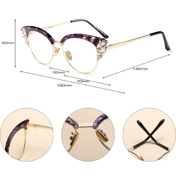 SHAUNA Klasičnih Kristalno Okras Ženske Cat Eye Glasses Frame Mode Dame Obravnavi Očala UV400