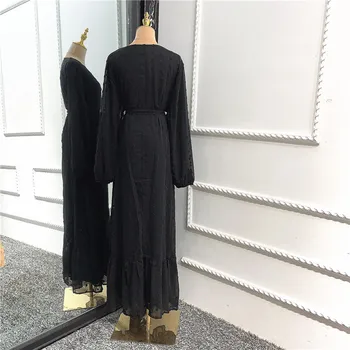 Plus Velikost Muslimanska oblačila Hidžab Maxi Obleka Ženske Lase Žogo Čipke-up Velikem Zamahu Dolgo Haljo Musulmane Vestidos Turčija Islamska Oblačila Kuftan