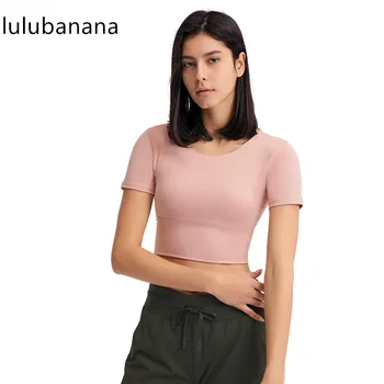 Lulubanana Ženske, Joga Majica Kratek Rokav Joga Vrhovi Activewear Križ Nazaj Uvježbavanje T-Shirt z Odstranljive Blazinice