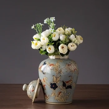 Elegantni Modeli Kitajski Keramične Vaze Cvet In Ptic, Ingver Jar Poroko Centerpiece Dekorativni 10 Inch Modra