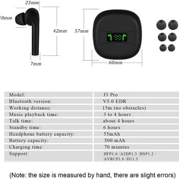 J3 Pro TWS Bluetooth Slušalke 5.2 Pravi Brezžični Čepkov Stereo Slušalke Za Xiaomi Prostoročno uporabo Telefona HD Iger na srečo Športne Slušalke