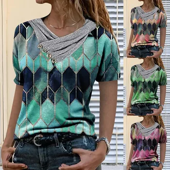 Najnovejši Ženske Bluze Tie-dye Natisnjeni Vezenje Ovratnik Preplete Rokavi Pulover Bluzo Vrhovi Edinstven Slog Obleke Ropa Mujer
