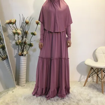 Muslimanske Ženske 2 Kosa Molitev Nastavite Obleko Dolgo Instant Hidžab + Rogov Stopenjski Maxi Obleko Savdska Turk Islam Umrah Oblačila Malezija