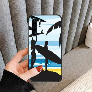 Morje Valovi Surf Desko Telefon Primeru Kritje Za Huawei P Mate Smart 10 20 30 40 Lite Z 2019 Pro Black črne Lupine Luksuzni Coque 3D