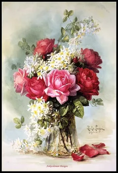 Polno Vezenje Šteje Navzkrižno Šiv Kompleti Needlework - Obrti 14 ct Aida DIY Umetnosti Ročno izdelan Dekor - Vrtnice v Stekleni Vazi 2